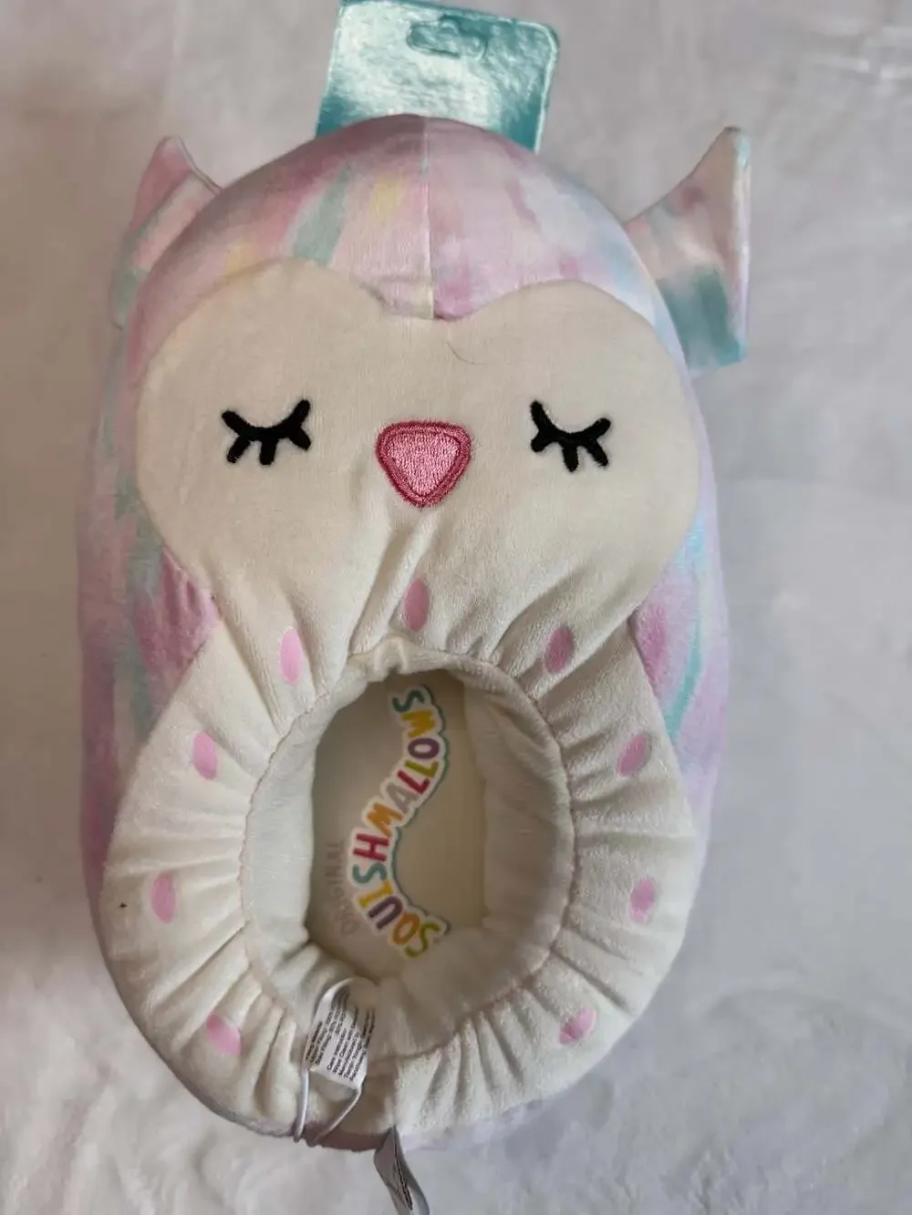 Squishmallows Pastel Tie-Dye Owl Plush Slippers Kids Size 4-5 NWT